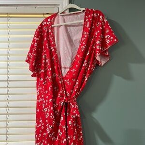 Floral Red Wrap Dress